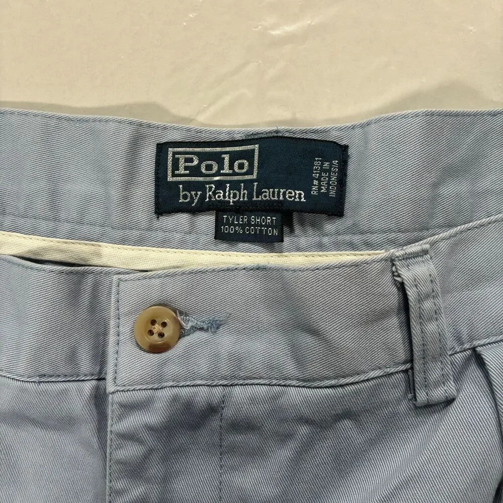 VTG Polo Ralph Lauren Tyler Short 40 Mens Shorts Light Blue Pleated Cotton Chino